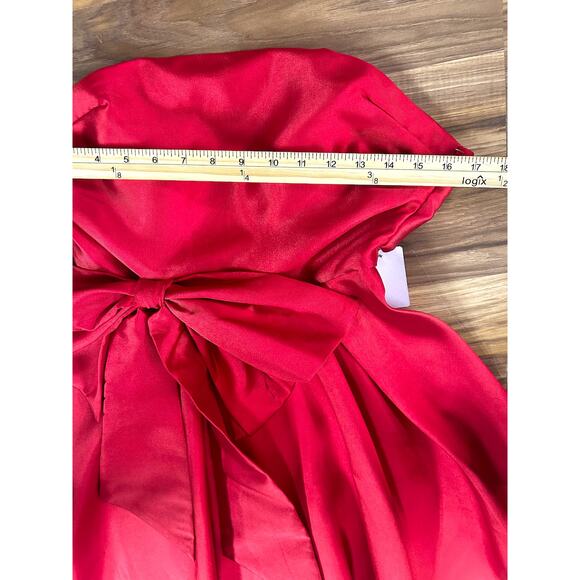 Y2K Strapless Red Satin Mini Dress Small Coquette Oversized Bow Lace Up Corset - Picture 8 of 8